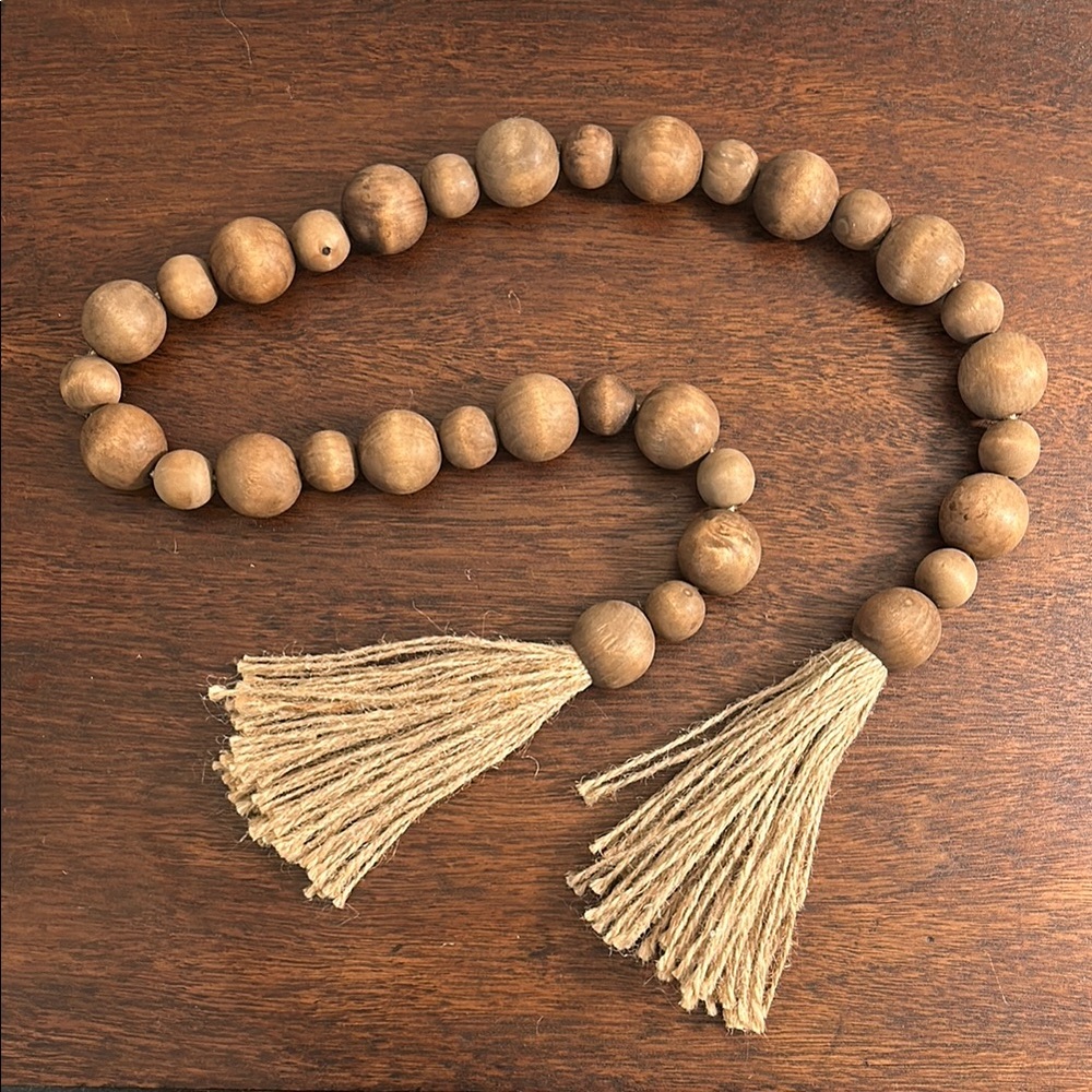 Large Beaded Boho Long Natural Wood Tasseled Garland